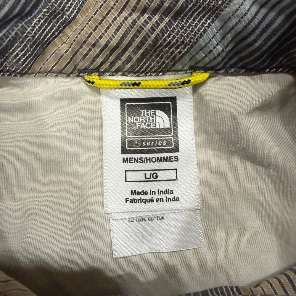 The North Face A5 Series Mens Large Blue Tan Striped Button Down Shirt Cotton ws